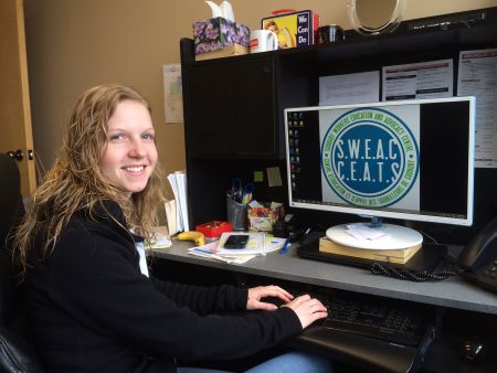 Nicole Beaulieu, executive director of the Sudbury Workers Education and Advocacy Centre, in the SWEAC office at 109 Elm Street, Suite 209. (Photo by Scott Neigh).