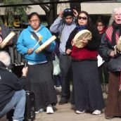 A drumming performance at the Friday afternoon rally. (Photo by Scott Neigh)