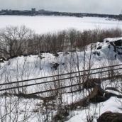 The CP rail line skirts the northern shore of Ramsey Lake 