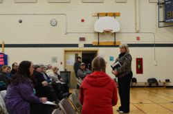 Joscelyne Landry-Altmann addressed a group of concerned community members.